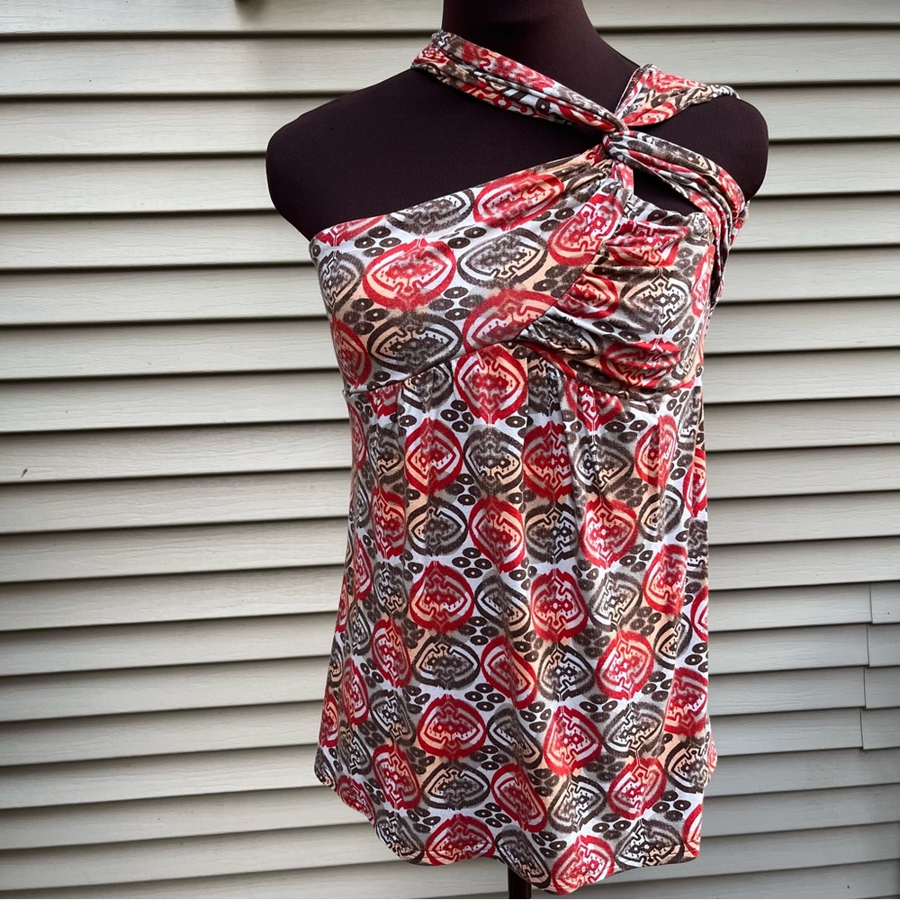 Orsay earthy autumn color sleeveless unique patterned blouse tank